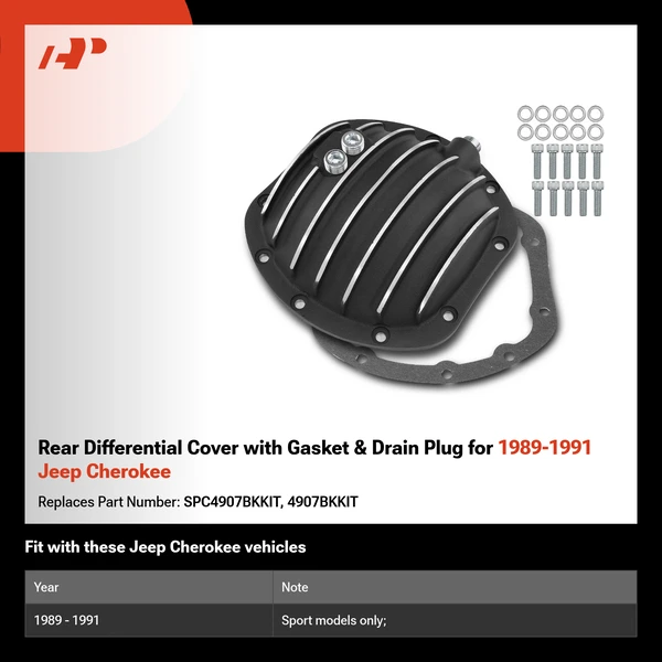 Rear Differential Cover with Gasket & Drain Plug for 1989-1991 Jeep Cherokee