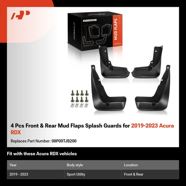 4 Pcs Front & Rear Mud Flaps Splash Guards for 2019-2023 Acura RDX