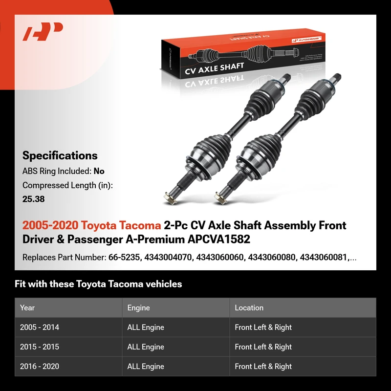 2005-2020 Toyota Tacoma 2-Pc CV Axle Shaft Assembly Front Driver & Passenger A-Premium APCVA1582