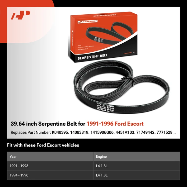 39.64 inch Serpentine Belt for 1991-1996 Ford Escort