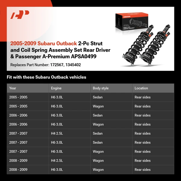 2005-2009 Subaru Outback 2-Pc Strut and Coil Spring Assembly Set Rear Driver & Passenger A-Premium APSA0499