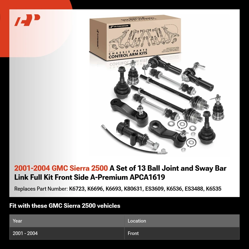 2001-2004 GMC Sierra 2500 A Set of 13 Ball Joint and Sway Bar Link Full Kit Front Side A-Premium APCA1619