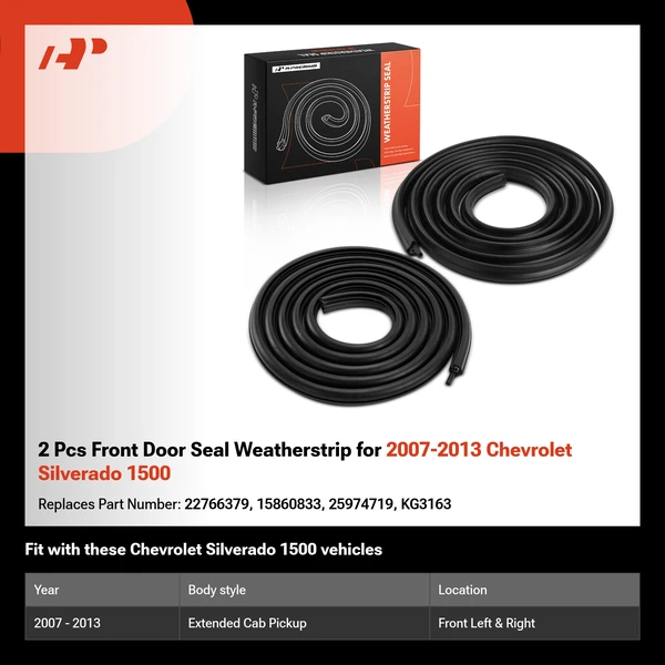 2 Pcs Front Door Seal Weatherstrip for 2007-2013 Chevrolet Silverado 1500