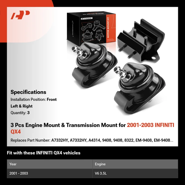 3 Pcs Engine Mount & Transmission Mount for 2001-2003 INFINITI QX4
