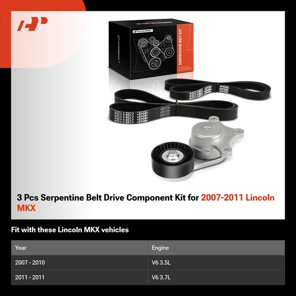 3 Pcs Serpentine Belt Drive Component Kit for 2007-2011 Lincoln MKX