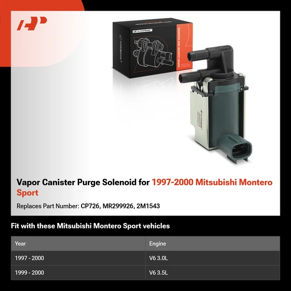 Vapor Canister Purge Solenoid for 1997-2000 Mitsubishi Montero Sport