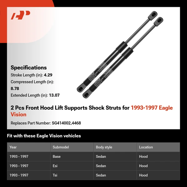 2 Pcs Front Hood Lift Supports Shock Struts for 1993-1997 Eagle Vision