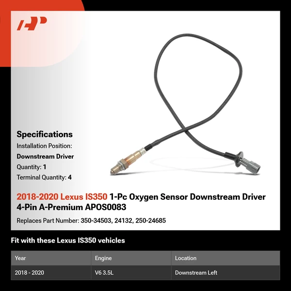 2018-2020 Lexus IS350 1-Pc Oxygen Sensor Downstream Driver 4-Pin A-Premium APOS0083
