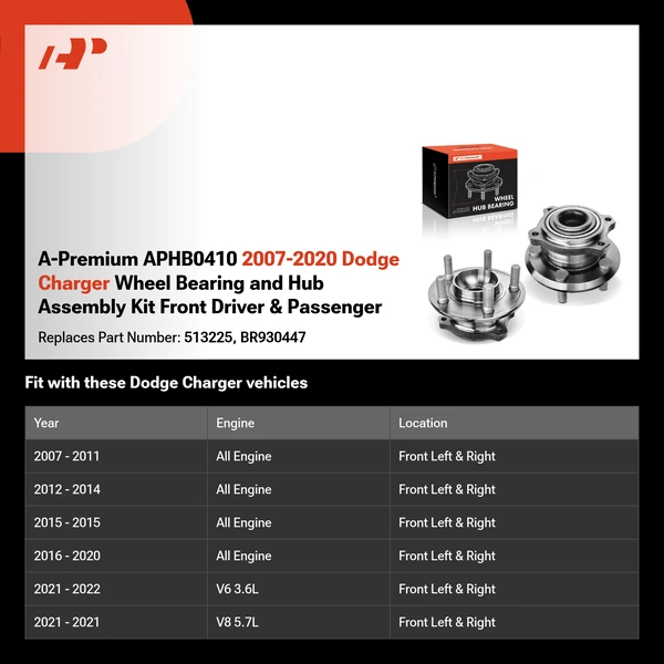 A-Premium APHB0410 2007-2020 Dodge Charger Wheel Bearing and Hub Assembly Kit Front Driver & Passenger