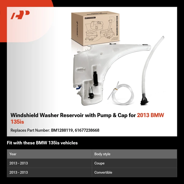 Windshield Washer Reservoir with Pump & Cap for 2013 BMW 135is