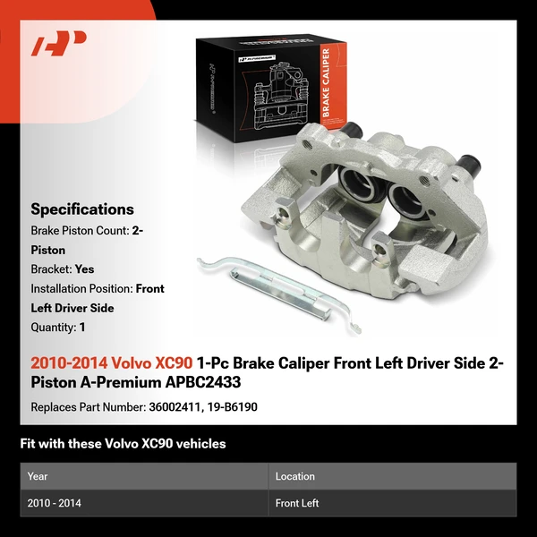 2010-2014 Volvo XC90 1-Pc Brake Caliper Front Left Driver Side 2-Piston A-Premium APBC2433