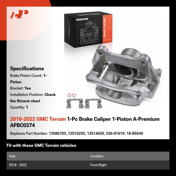 2018-2022 GMC Terrain 1-Pc Brake Caliper 1-Piston A-Premium APBC0374