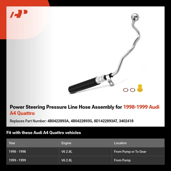 Power Steering Pressure Line Hose Assembly for 1998-1999 Audi A4 Quattro