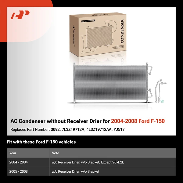 AC Condenser without Receiver Drier for 2004-2008 Ford F-150