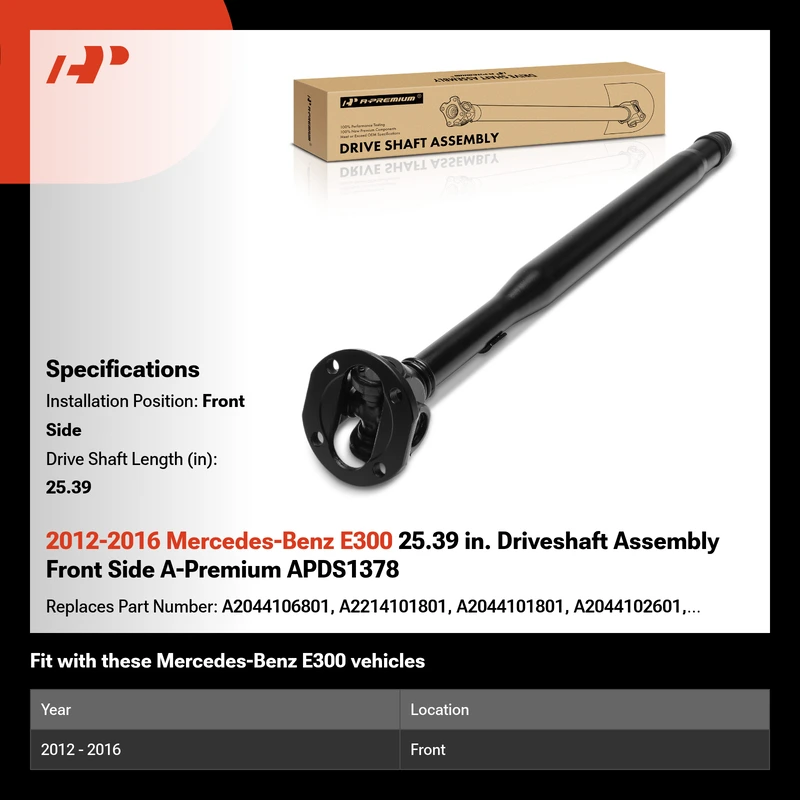 2012-2016 Mercedes-Benz E300 25.39 in. Driveshaft Assembly Front Side A-Premium APDS1378