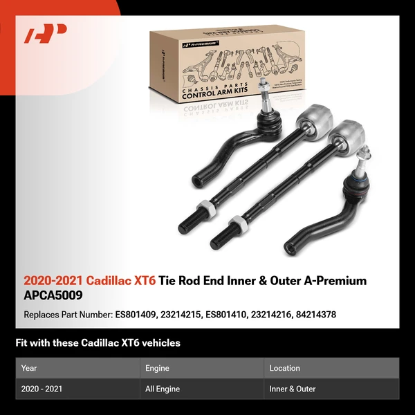 2020-2021 Cadillac XT6 Tie Rod End Inner & Outer A-Premium APCA5009