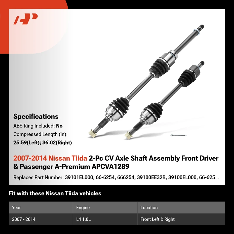 2007-2014 Nissan Tiida 2-Pc CV Axle Shaft Assembly Front Driver & Passenger A-Premium APCVA1289
