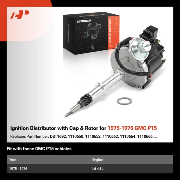 Ignition Distributor with Cap & Rotor for 1975-1976 GMC P15