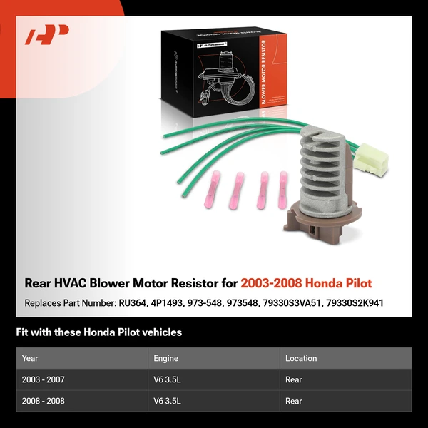 Rear HVAC Blower Motor Resistor for 2003-2008 Honda Pilot