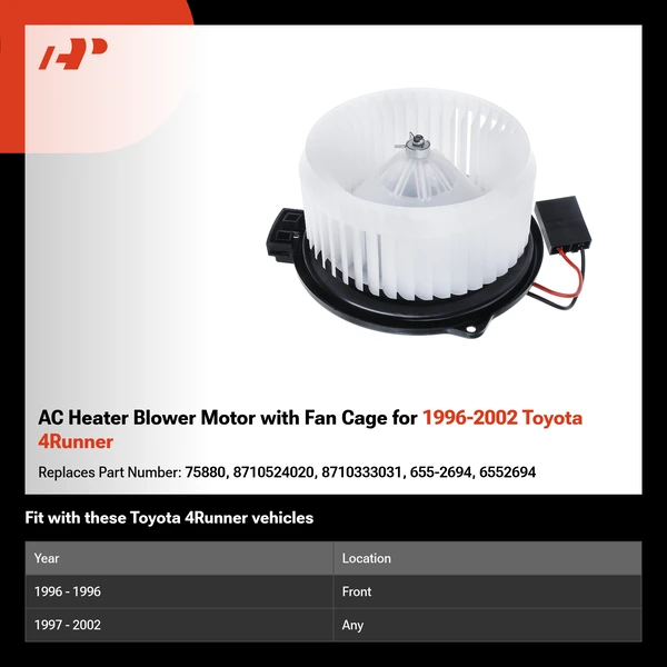 AC Heater Blower Motor with Fan Cage for 1996-2002 Toyota 4Runner