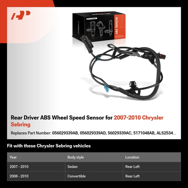 Rear Driver ABS Wheel Speed Sensor for 2007-2010 Chrysler Sebring