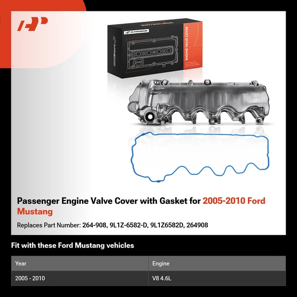 Passenger Engine Valve Cover with Gasket for 2005-2010 Ford Mustang