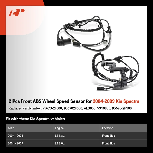 2 Pcs Front ABS Wheel Speed Sensor for 2004-2009 Kia Spectra