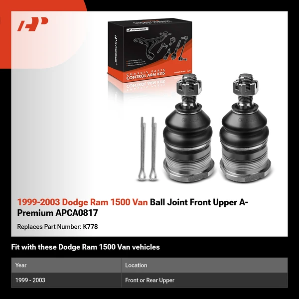 1999-2003 Dodge Ram 1500 Van Ball Joint Front Upper A-Premium APCA0817