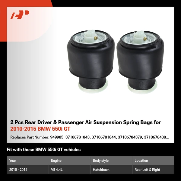 2 Pcs Rear Driver & Passenger Air Suspension Spring Bags for 2010-2015 BMW 550i GT