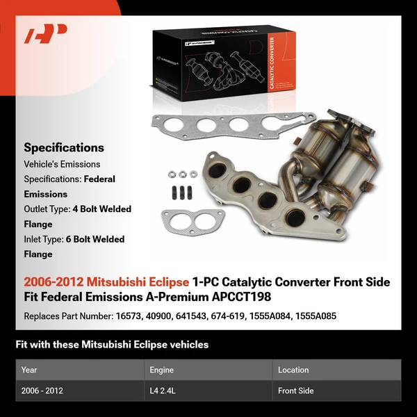 2006-2012 Mitsubishi Eclipse 1-PC Catalytic Converter Front Side Fit Federal Emissions A-Premium APCCT198