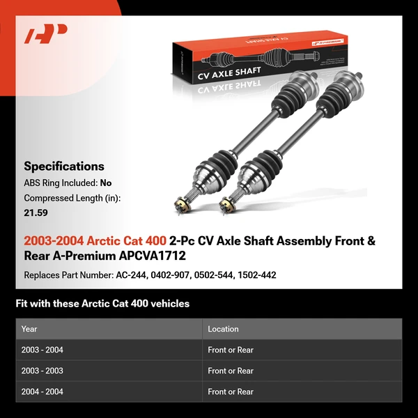2003-2004 Arctic Cat 400 2-Pc CV Axle Shaft Assembly Front & Rear A-Premium APCVA1712