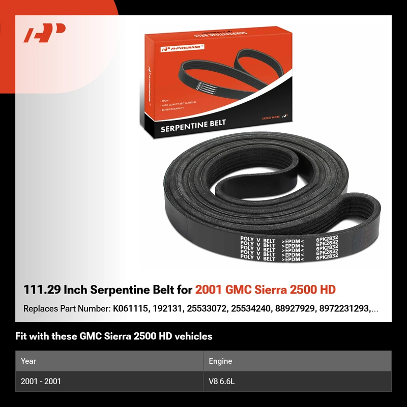 111.29 Inch Serpentine Belt for 2001 GMC Sierra 2500 HD