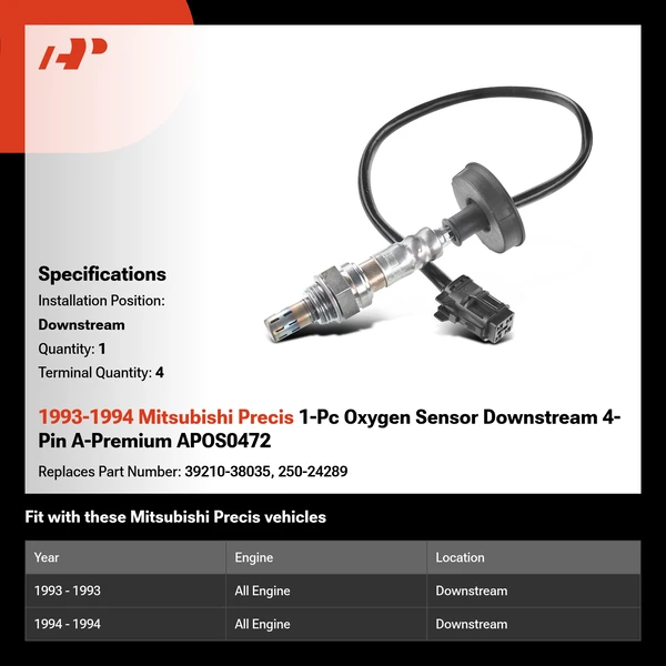 1993-1994 Mitsubishi Precis 1-Pc Oxygen Sensor Downstream 4-Pin A-Premium APOS0472