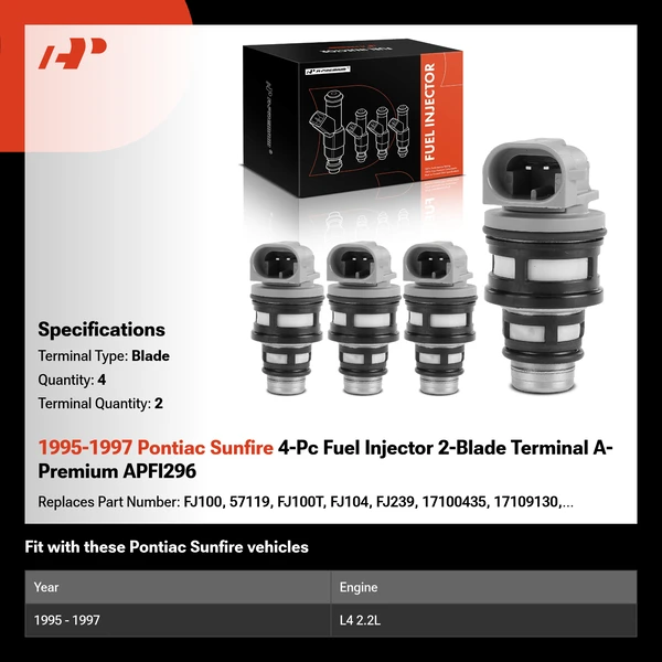 1995-1997 Pontiac Sunfire 4-Pc Fuel Injector 2-Blade Terminal A-Premium APFI296