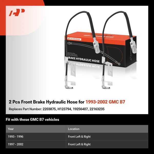 2 Pcs Front Brake Hydraulic Hose for 1993-2002 GMC B7