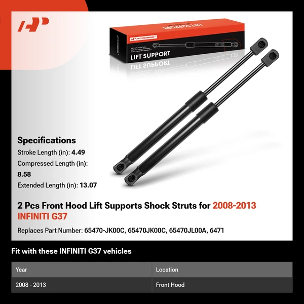 2 Pcs Front Hood Lift Supports Shock Struts for 2008-2013 INFINITI G37