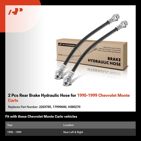 2 Pcs Rear Brake Hydraulic Hose for 1995-1999 Chevrolet Monte Carlo