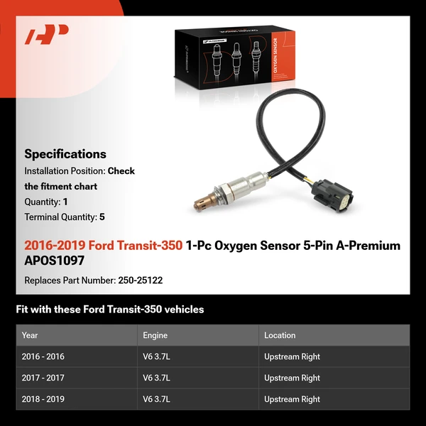 2016-2019 Ford Transit-350 1-Pc Oxygen Sensor 5-Pin A-Premium APOS1097