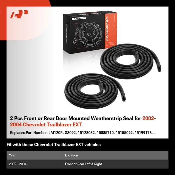 2 Pcs Front or Rear Door Mounted Weatherstrip Seal for 2002-2004 Chevrolet Trailblazer EXT