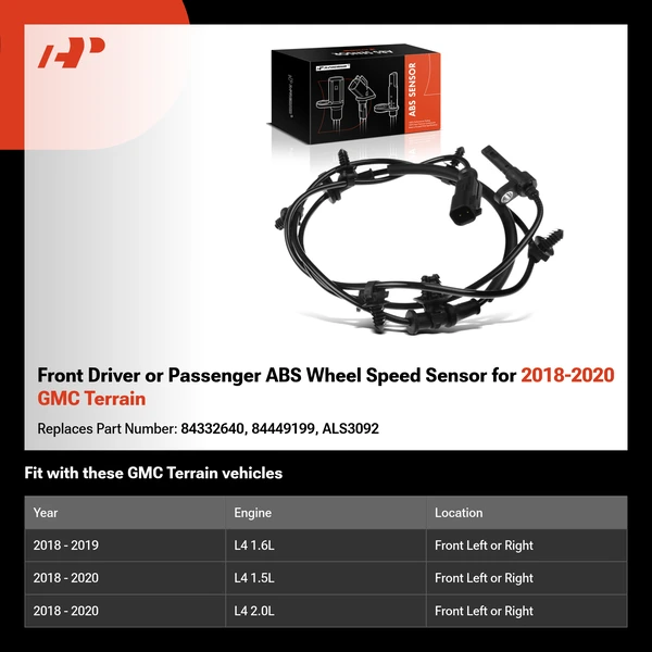 Front Driver or Passenger ABS Wheel Speed Sensor for 2018-2020 GMC Terrain