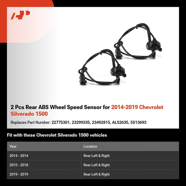 2 Pcs Rear ABS Wheel Speed Sensor for 2014-2019 Chevrolet Silverado 1500