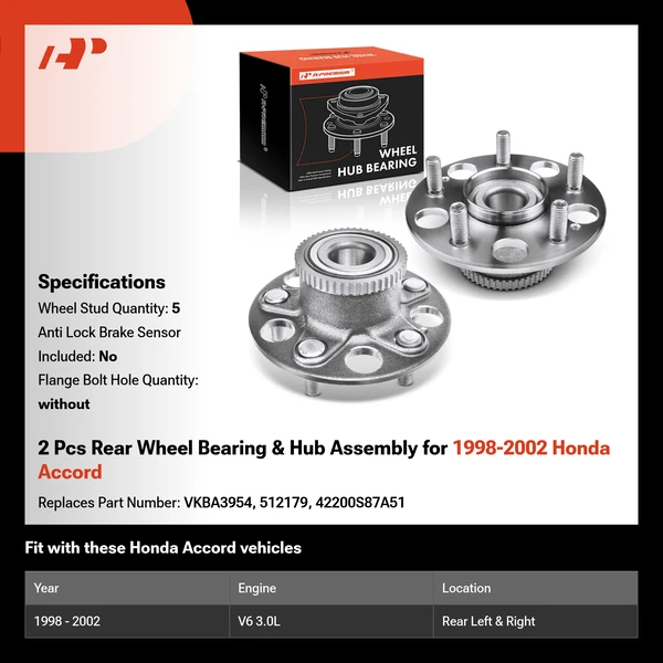 2 Pcs Rear Wheel Bearing & Hub Assembly for 1998-2002 Honda Accord