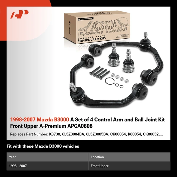 1998-2007 Mazda B3000 A Set of 4 Control Arm and Ball Joint Kit Front Upper A-Premium APCA0808