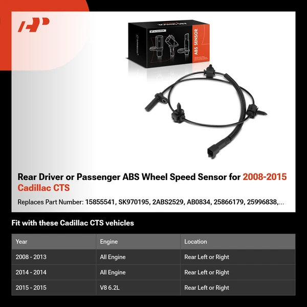 Rear Driver or Passenger ABS Wheel Speed Sensor for 2008-2015 Cadillac CTS