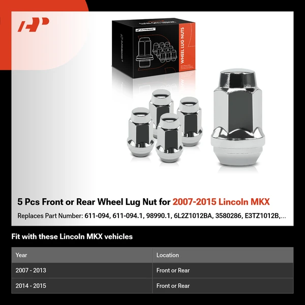 5 Pcs Front or Rear Wheel Lug Nut for 2007-2015 Lincoln MKX