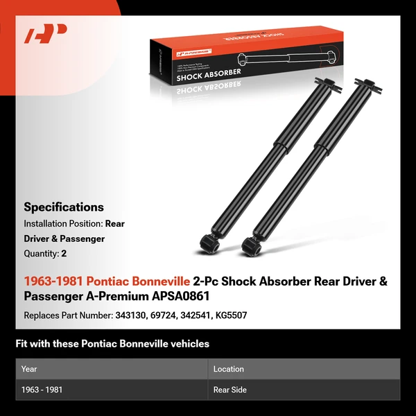 1963-1981 Pontiac Bonneville 2-Pc Shock Absorber Rear Driver & Passenger A-Premium APSA0861