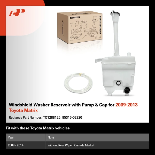 Windshield Washer Reservoir with Pump & Cap for 2009-2013 Toyota Matrix