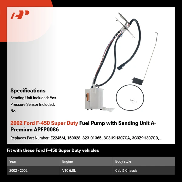2002 Ford F-450 Super Duty Fuel Pump with Sending Unit A-Premium APFP0086