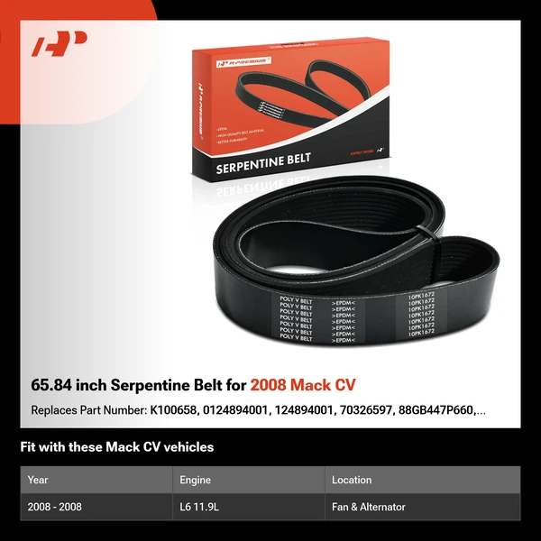 65.84 inch Serpentine Belt for 2008 Mack CV