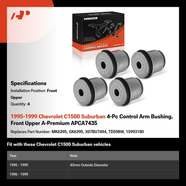1995-1999 Chevrolet C1500 Suburban 4-Pc Control Arm Bushing, Front Upper A-Premium APCA7435